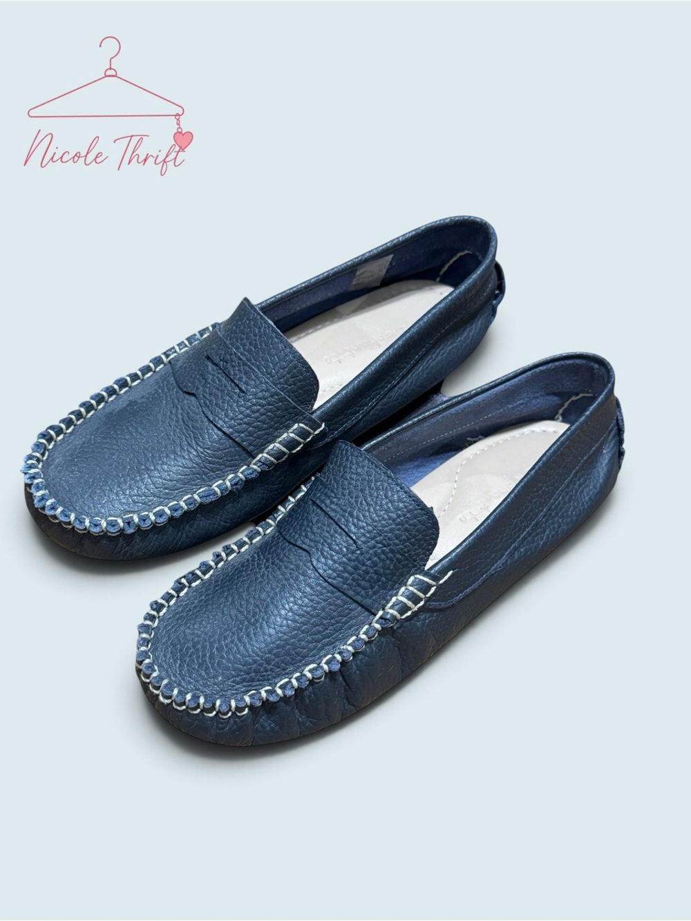 Elephantito Boys Navy Leather Driving Loafers Moccasins Size 2